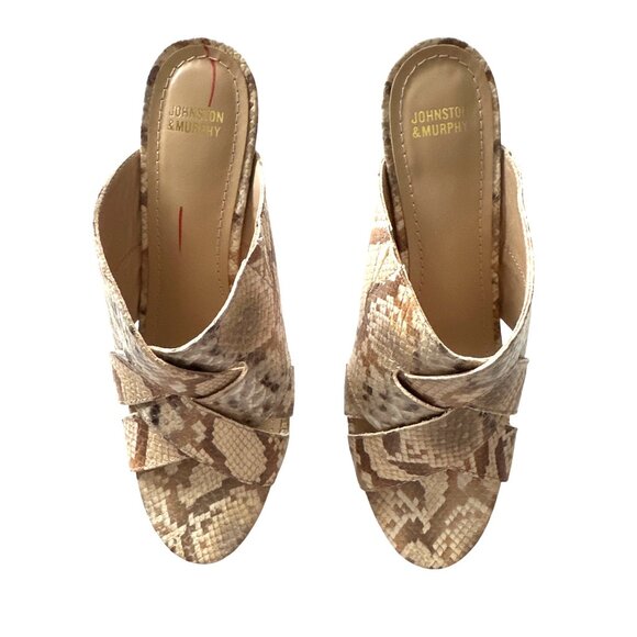 Johnston & Murphy Slip On MulesGreen Gray  Open-Toe Snake Print Leather Size 7.5 - Picture 2 of 8